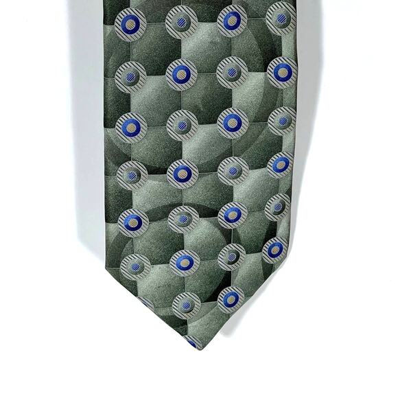 Green and Blue Vintage Tie, 100% Silk, Geometric Pattern from Puritan Retro - Picture 4 of 7